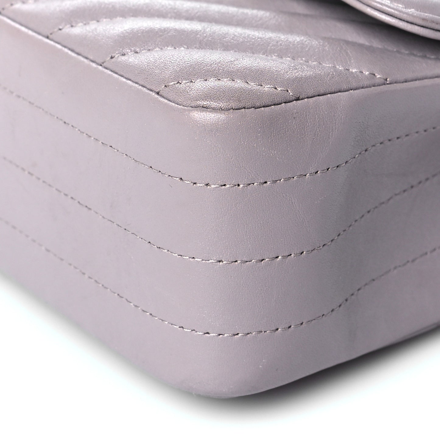 Iridescent Calfskin Chevron Quilted Mini Rectangular Flap Grey