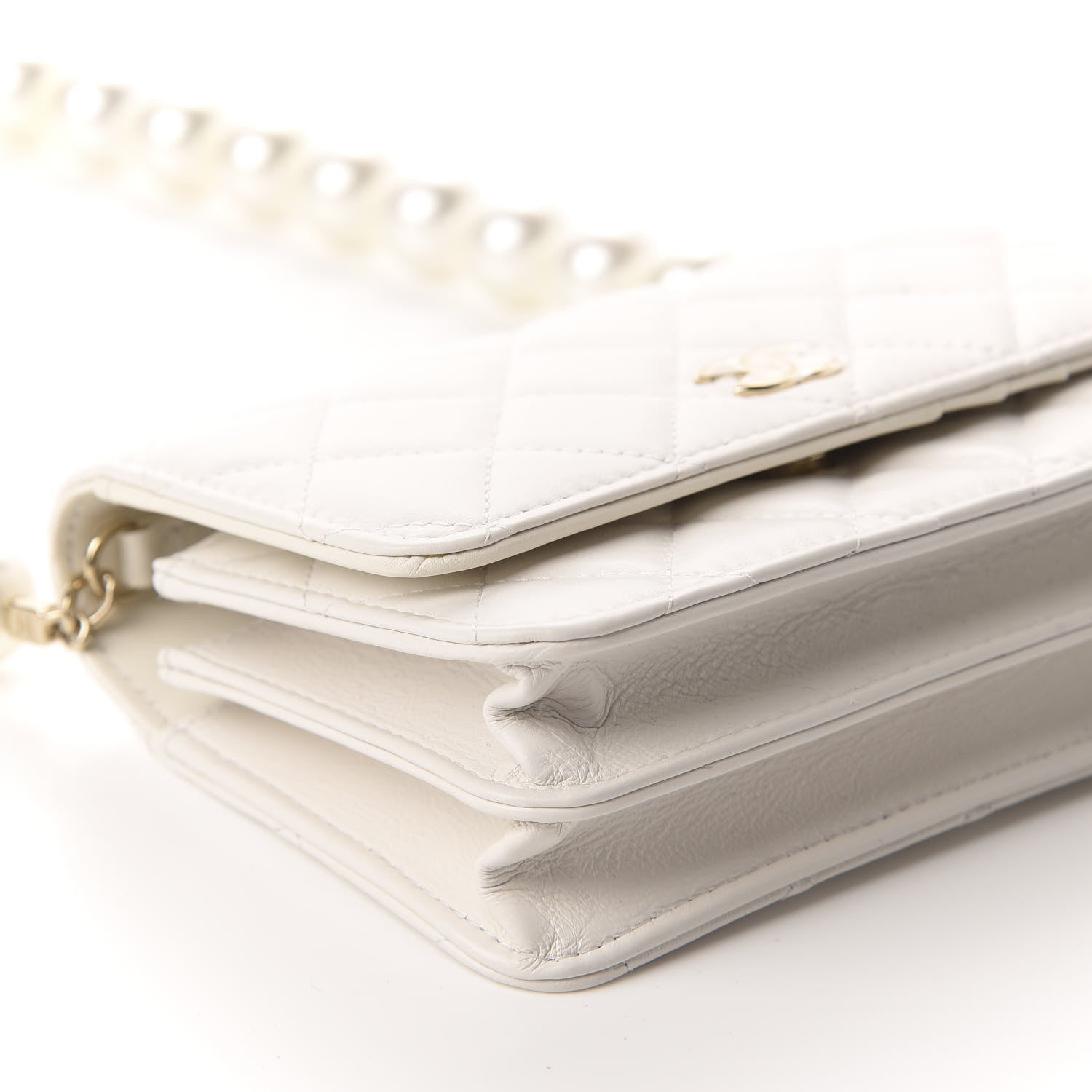 Chanel Calfskin Quilted CC Pearl Mini Wallet On Chain Flap White 6 of 13
