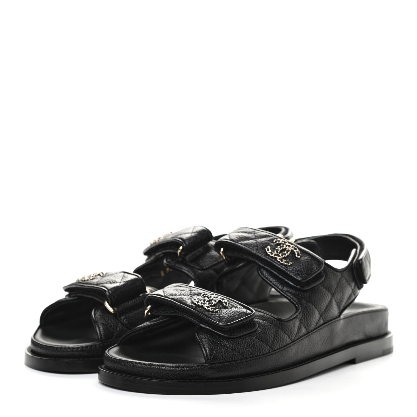 Grained Calfskin Velcro Dad Sandals 37 Black