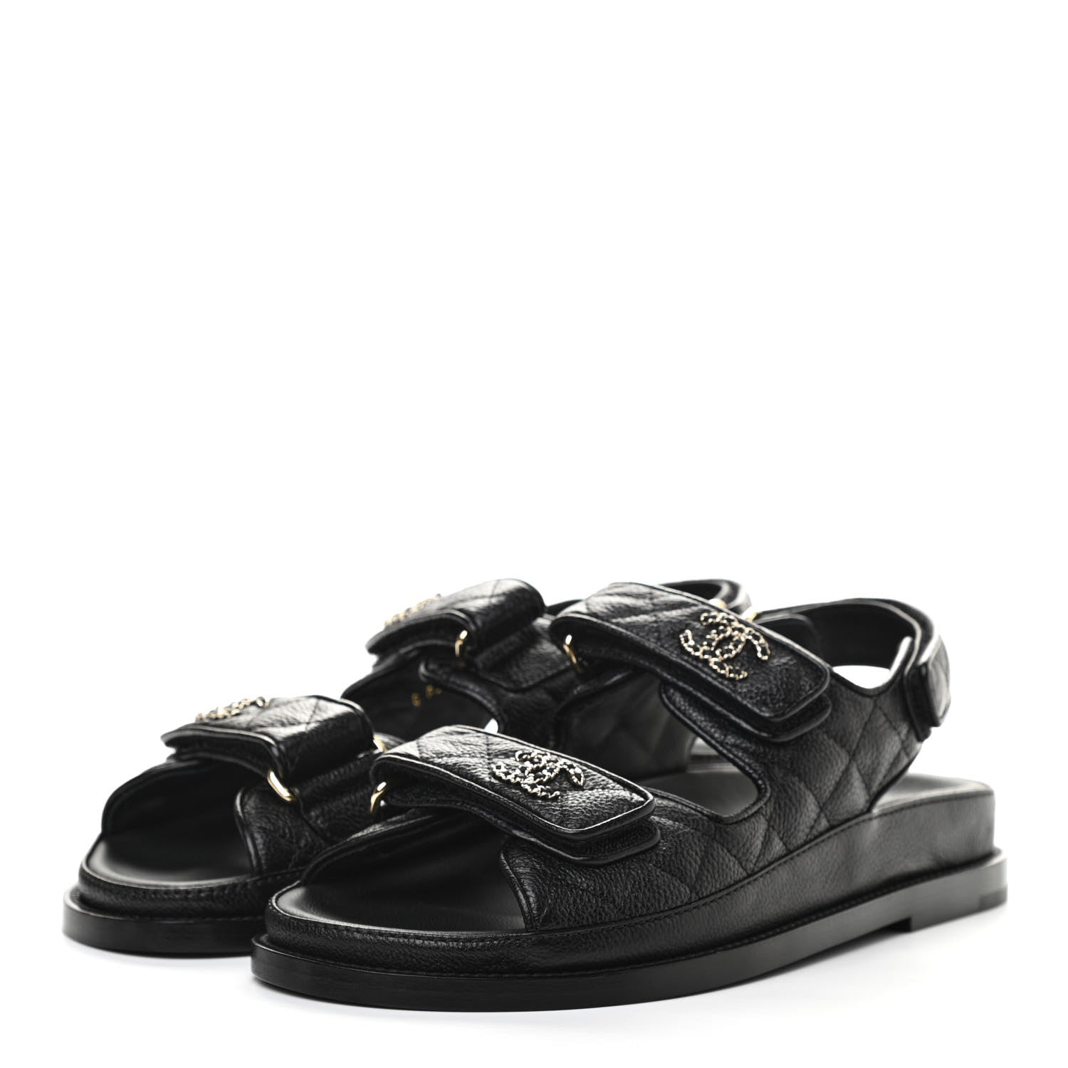 Chanel Grained Calfskin Velcro Dad Sandals 37 Black 3 of 8