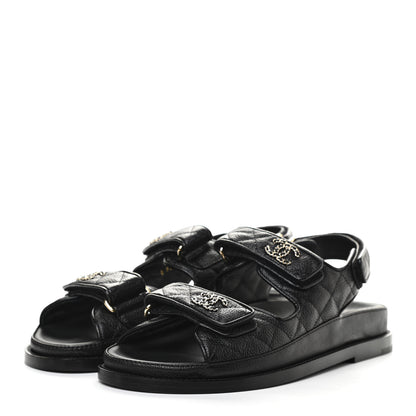 Chanel Grained Calfskin Velcro Dad Sandals 37 Black 3 of 8