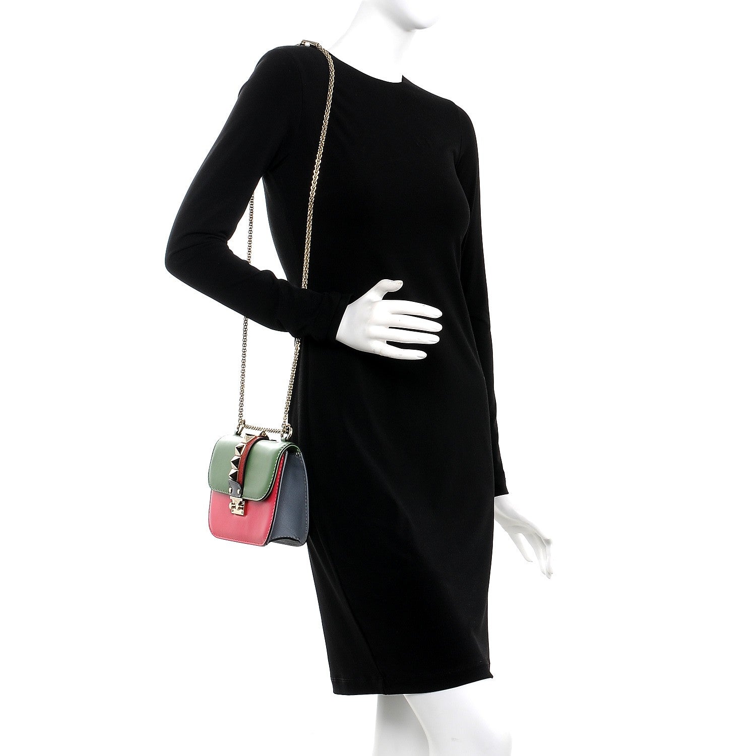Valentino Garavani Vitello Small Glam Lock Rockstud Flap Green Deep Rose Grey Scarlet 2 of 6