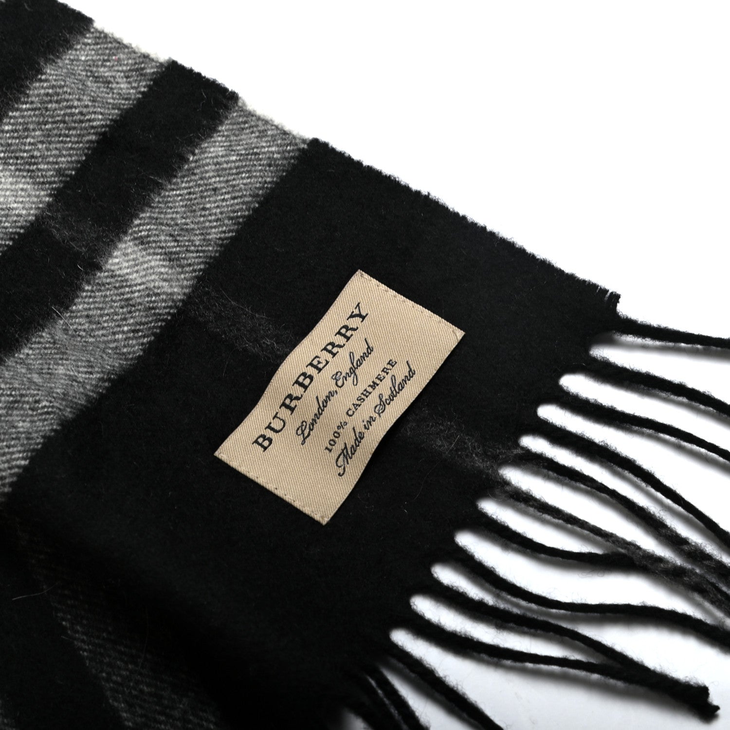 Burberry Cashmere Giant Check Fringe Scarf Black 3 of 4