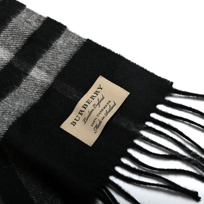 Burberry Cashmere Giant Check Fringe Scarf Black 3 of 4