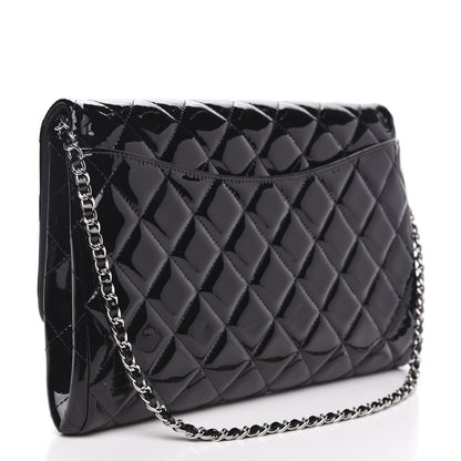 Chanel Striated Patent Quilted Clutch With Chain Flap Black 3 of 11