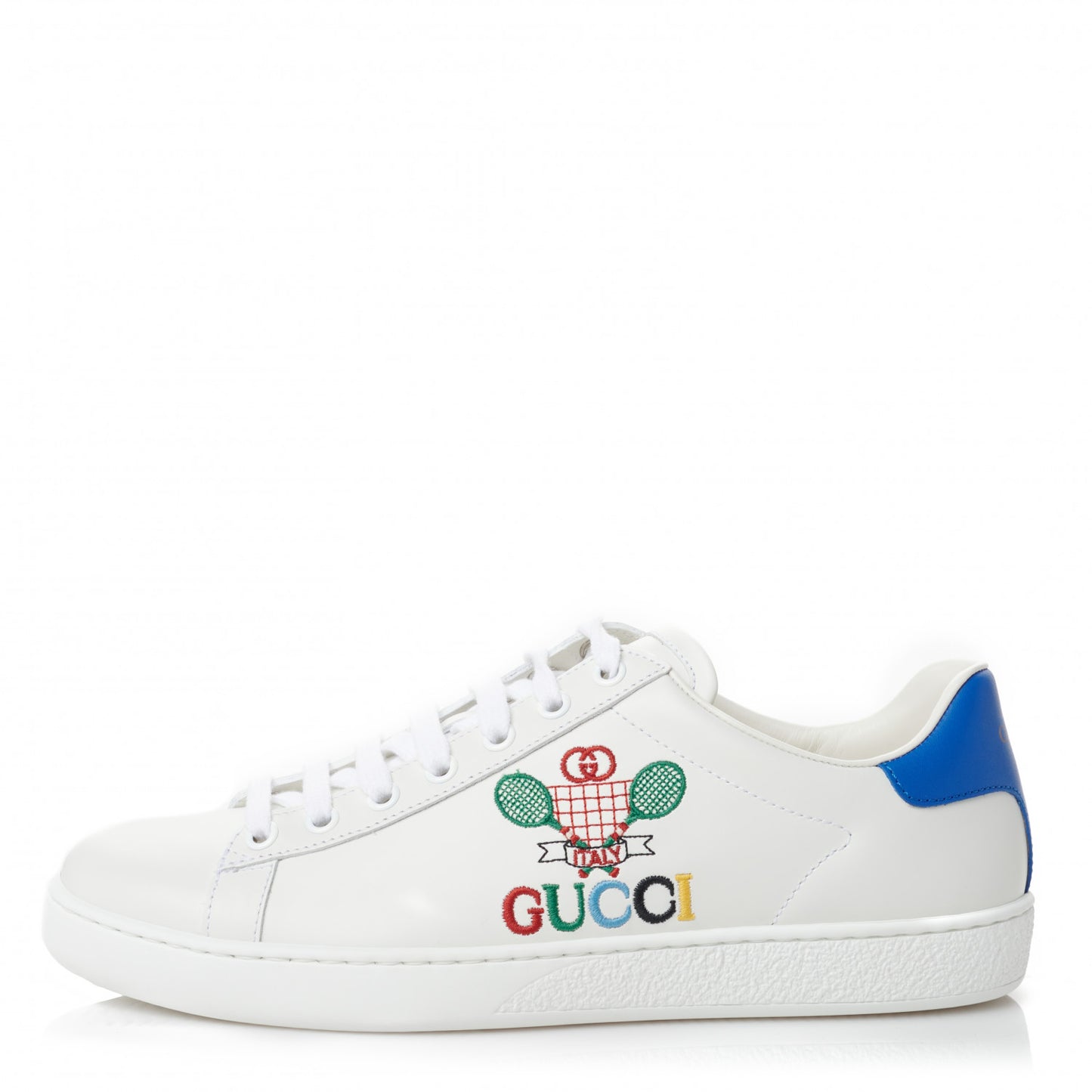 Calfskin Miro Soft Tennis Embroidered Womens Ace Sneakers 38.5 White Rio Blue