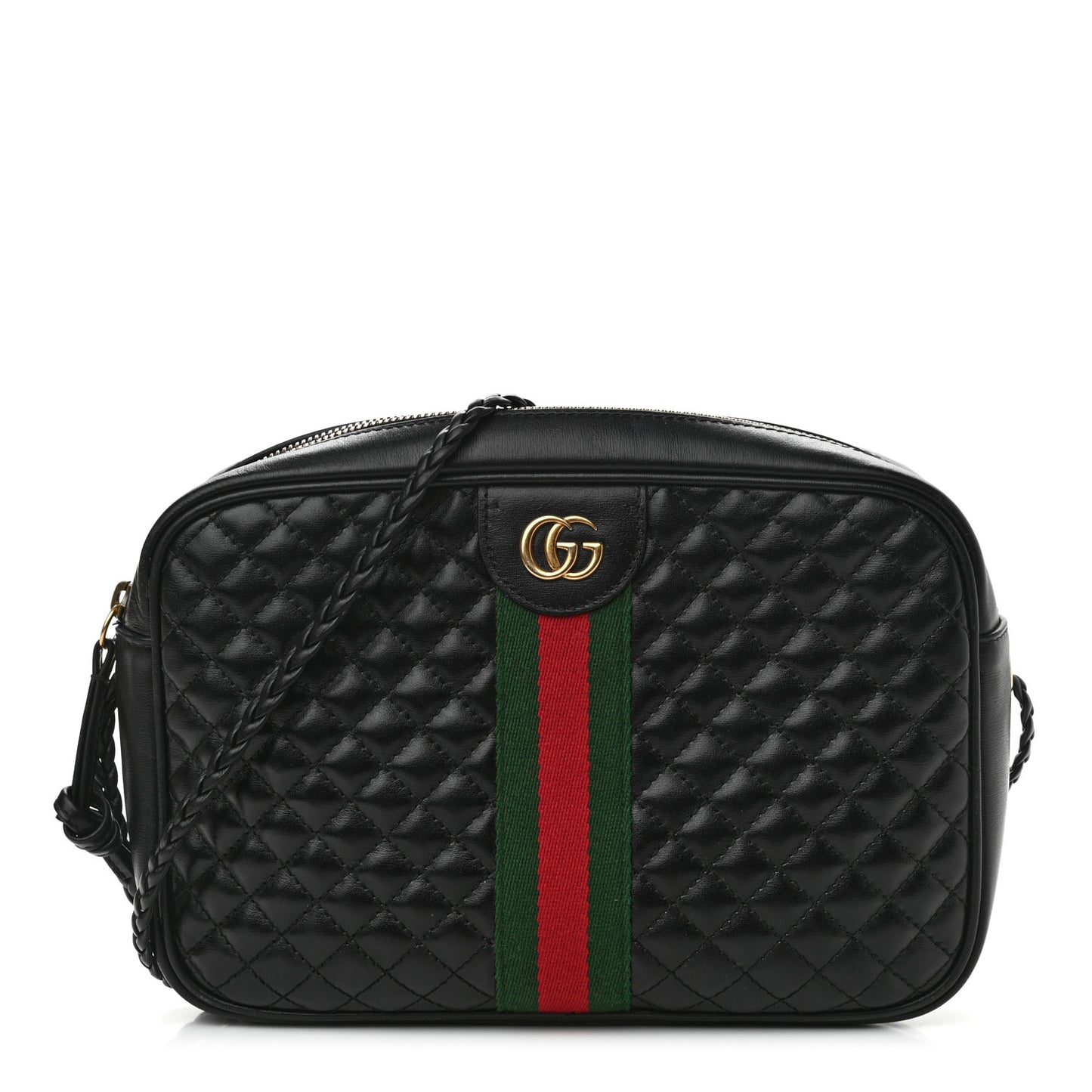 Calfskin Web Trapuntata Small GG Shoulder Bag Black