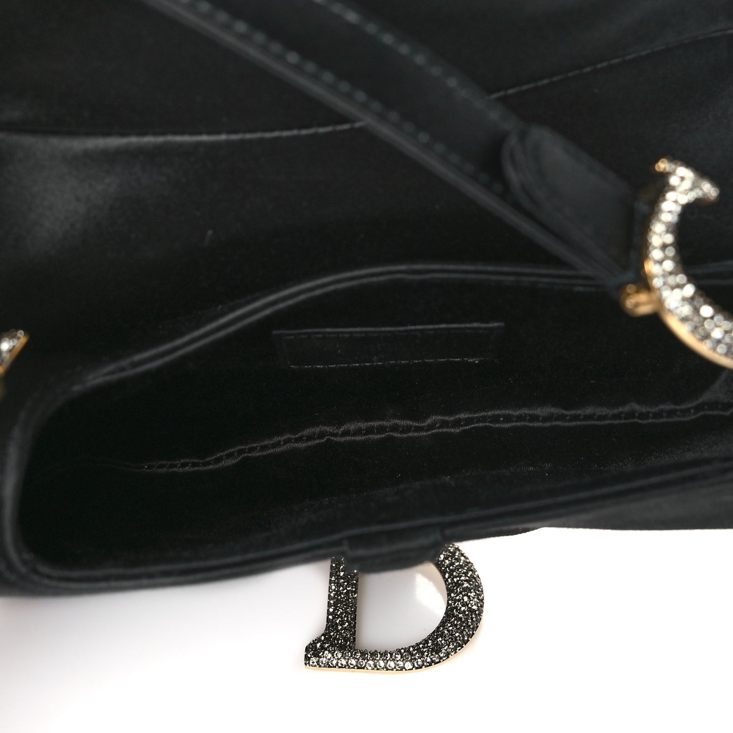 Satin Crystal Mini Saddle Bag Black