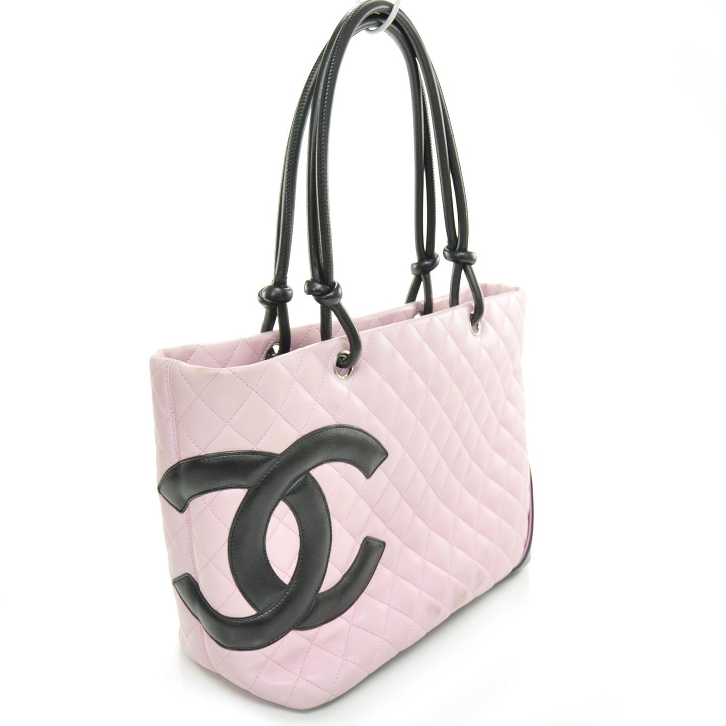 Calfskin Quilted Large Cambon Tote Pink Black