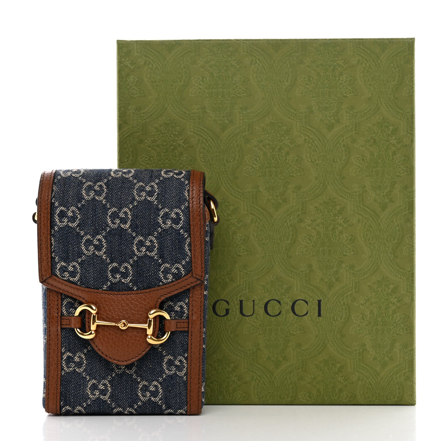 Gucci New Denim GG Monogram Dollar Calfskin Mini Horsebit 1955 Crossbody Bag Blue Tea Cuir Epilog 11 of 11