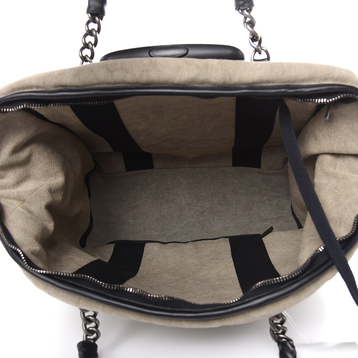 Washed Toile Calfskin Quilted Trolley Beige Black
