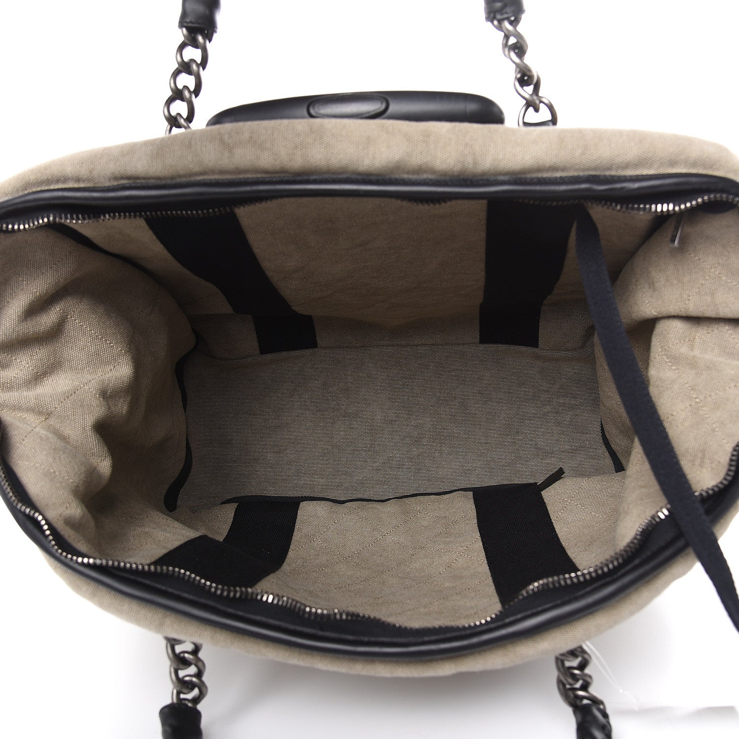Chanel Washed Toile Calfskin Quilted Trolley Beige Black 6 of 10