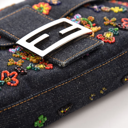 Fendi Denim Ricami Beaded Baguette Blue 9 of 14