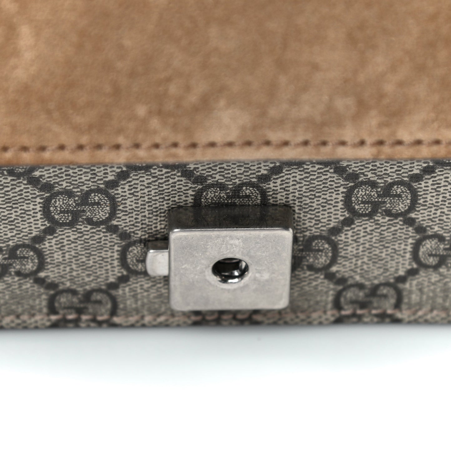 GG Supreme Monogram Suede Crystal Small Dionysus Shoulder Bag Beige Ebony Taupe