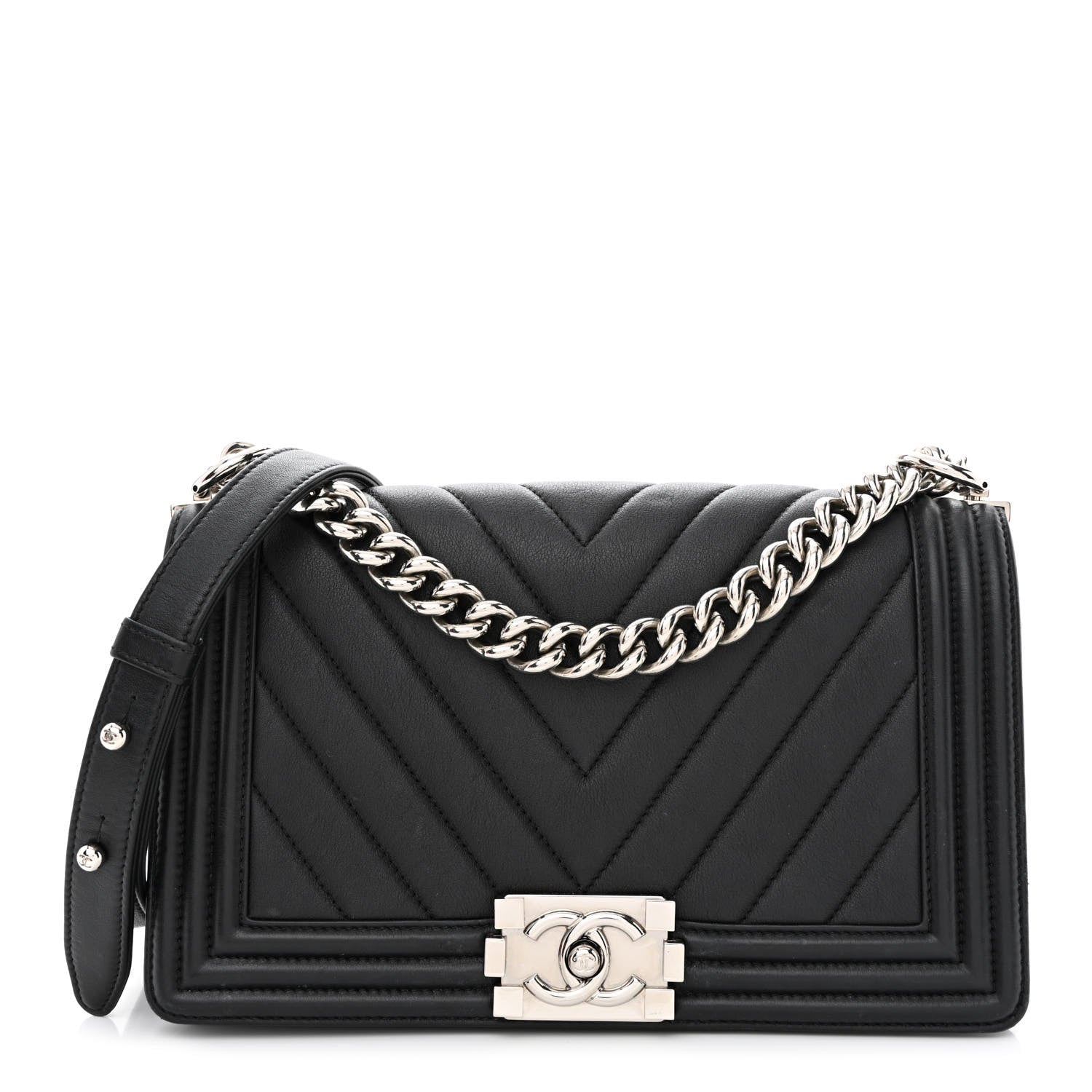 Chanel Calfskin Chevron Quilted Medium Boy Flap Black 1 of 12