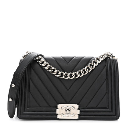 Chanel Calfskin Chevron Quilted Medium Boy Flap Black 1 of 12