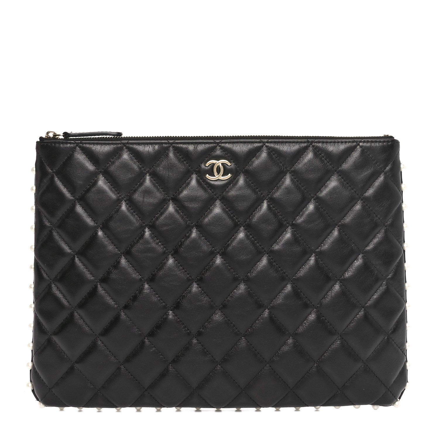 Chanel Calfskin Quilted Pearl Medium Cosmetic Case Black 1 of 9