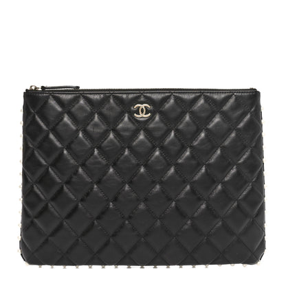 Chanel Calfskin Quilted Pearl Medium Cosmetic Case Black 1 of 9