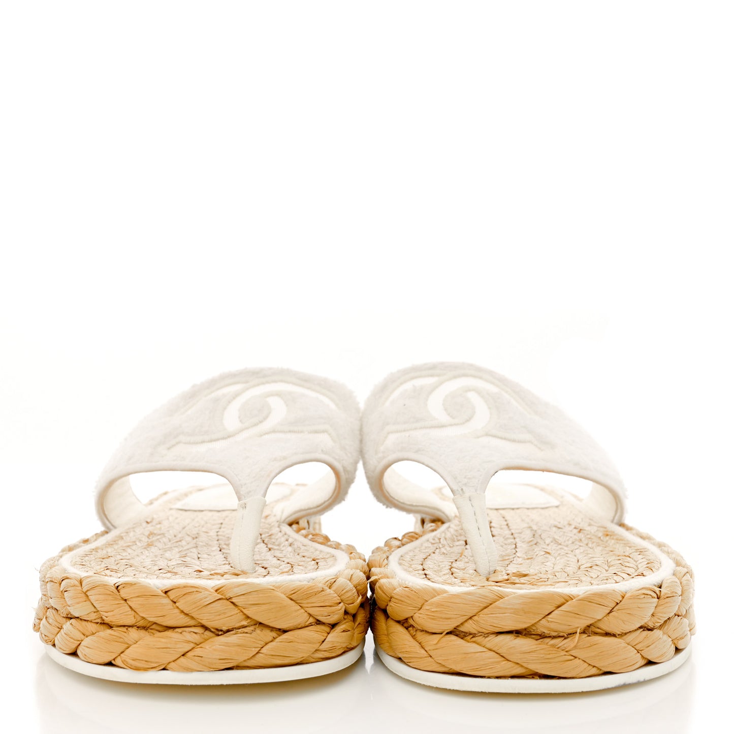 Terry Cloth Raffia CC Logo Thong Sandals 41 White