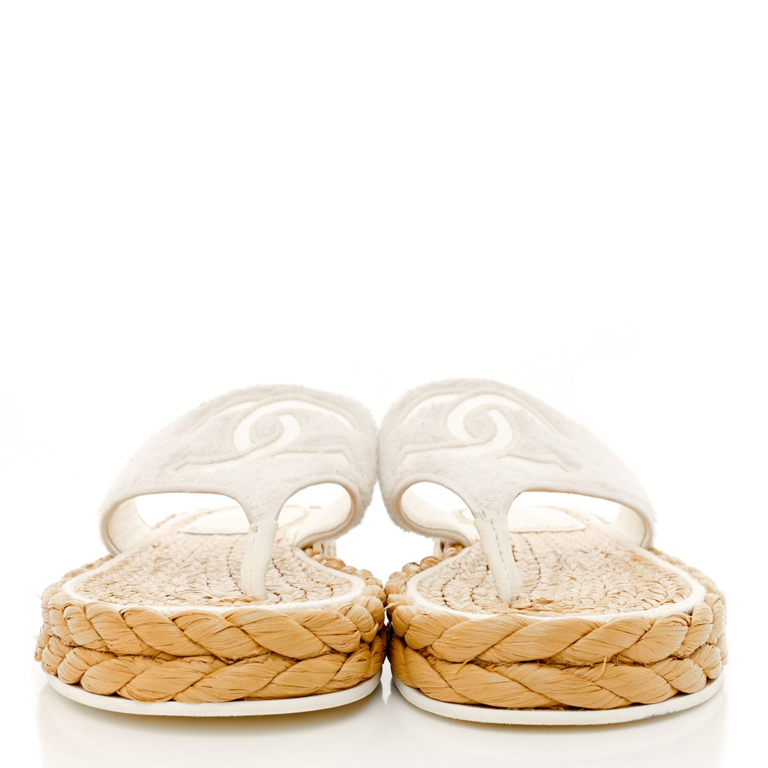 Chanel Terry Cloth Raffia CC Logo Thong Sandals 41 White 2 of 13