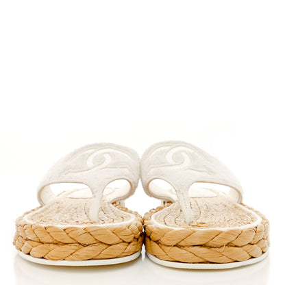 Chanel Terry Cloth Raffia CC Logo Thong Sandals 41 White 2 of 13