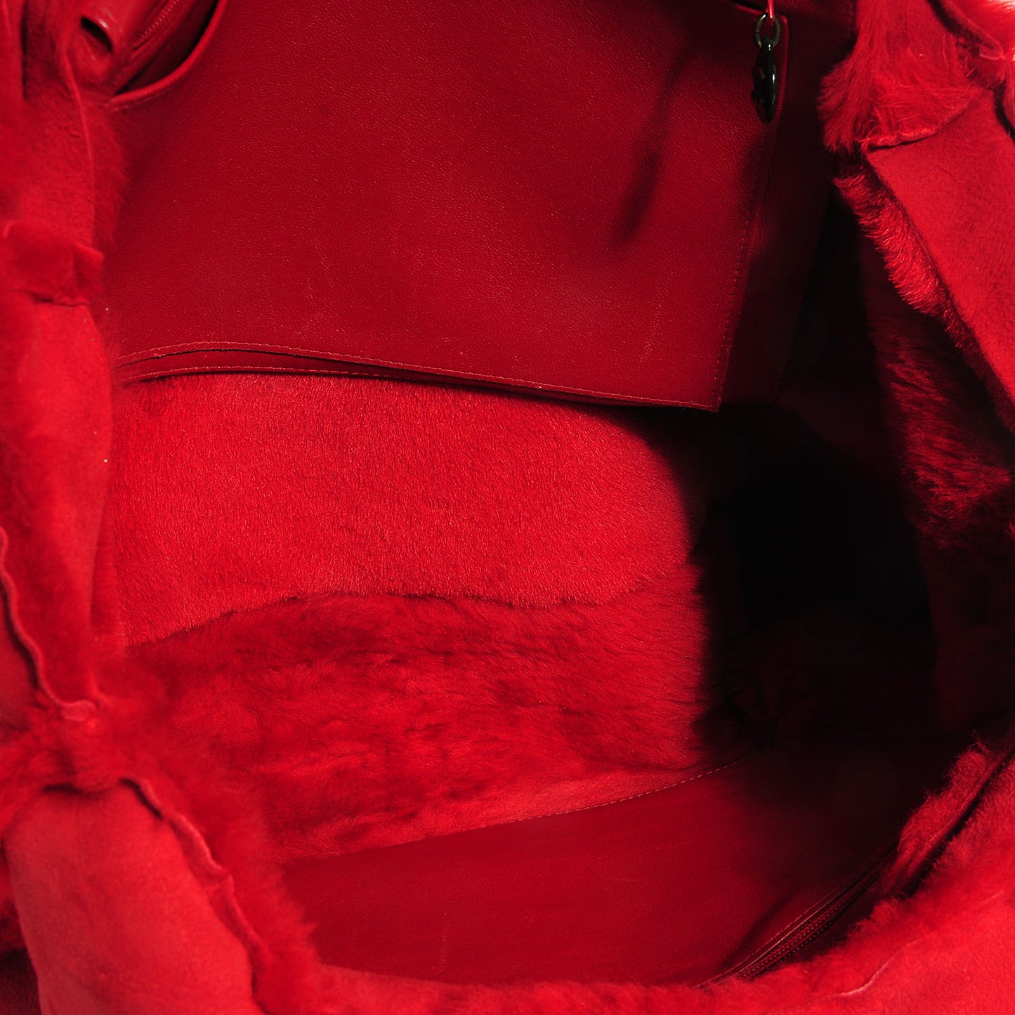 Suede Shearling Fur Handbag Red