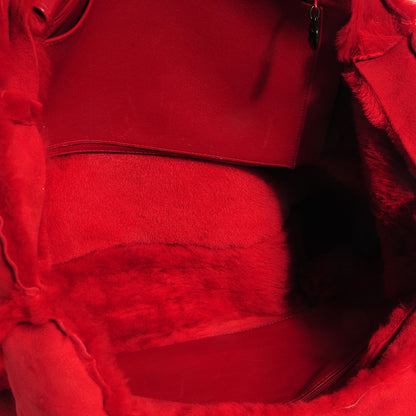 Chanel Suede Shearling Fur Handbag Red 5 of 8