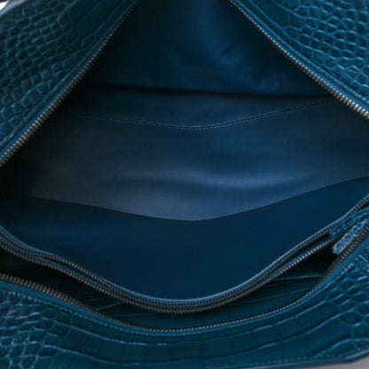 Balenciaga Calfskin Crocodile Embossed Neo Classic Silver Hardware Medium City Dark Petrol Blue 4 of 9