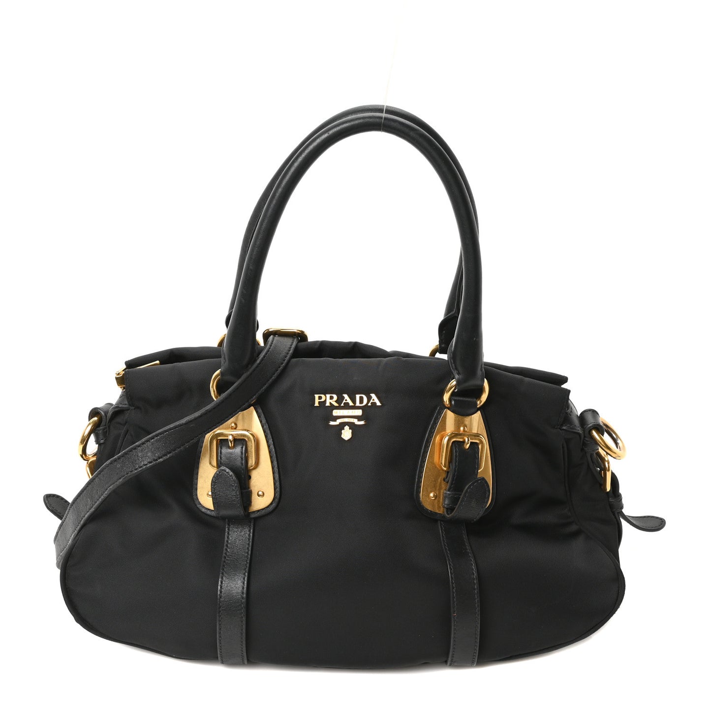 Tessuto Nylon Soft Calfskin Shopping Satchel Black