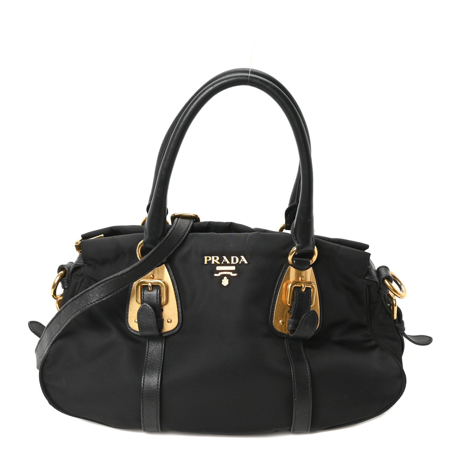 Prada Tessuto Nylon Soft Calfskin Shopping Satchel Black 1 of 10