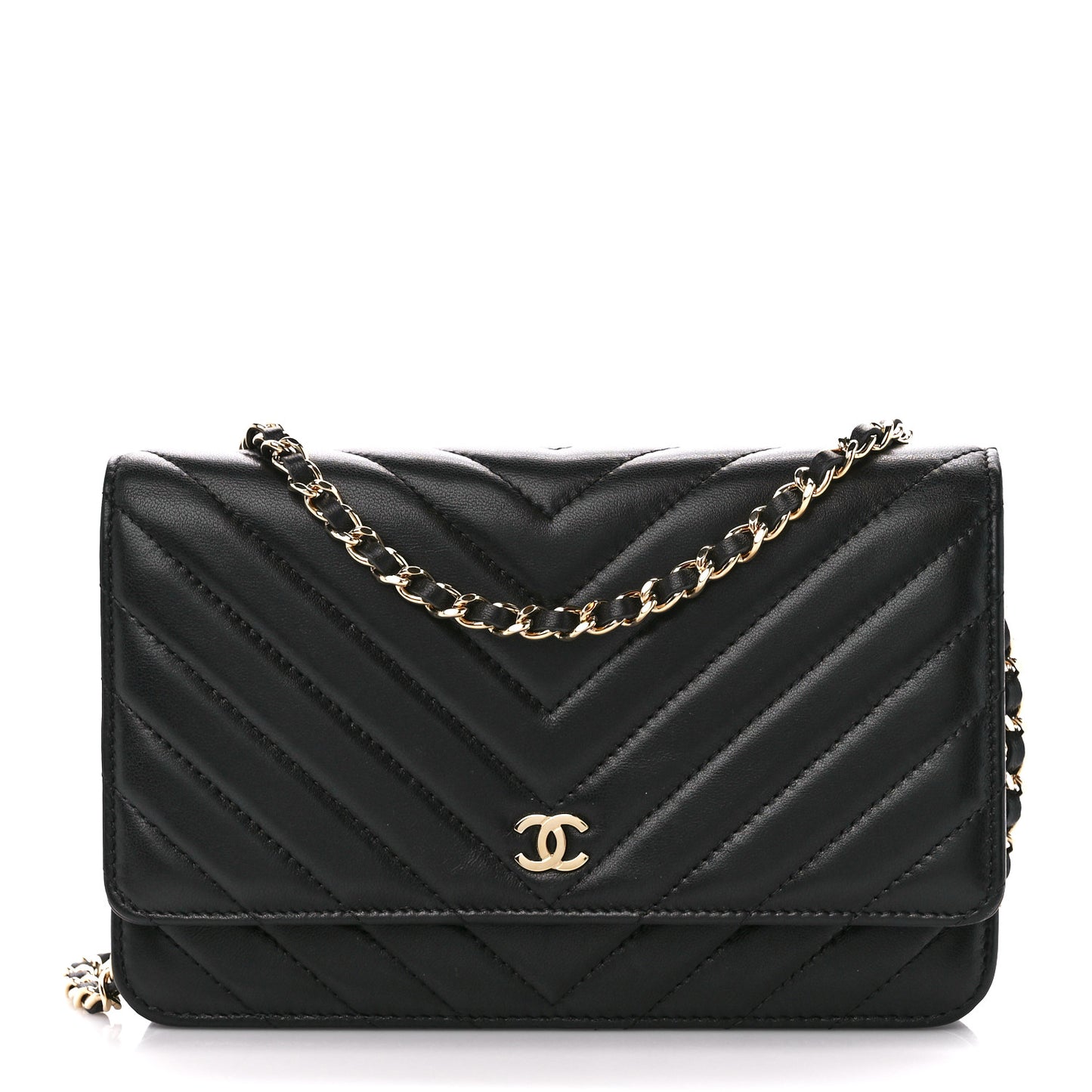 Lambskin Chevron Quilted Wallet On Chain WOC Black