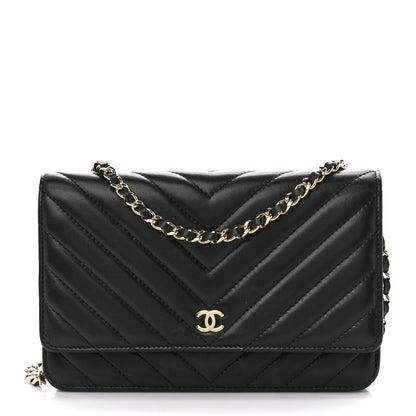 Chanel Lambskin Chevron Quilted Wallet On Chain WOC Black 1 of 11