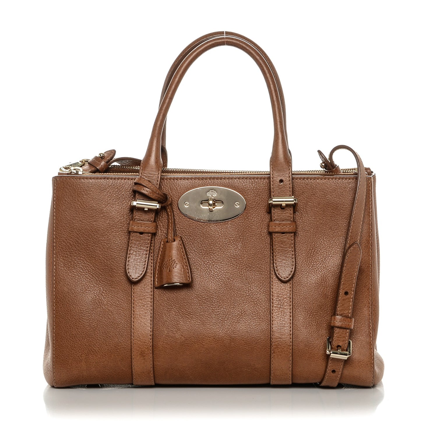 Classic Grain Calfskin Small Bayswater Double Zip Tote Oak