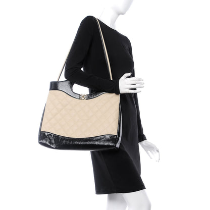 Chanel Aged Calfskin Quilted Large 31 Shopping Bag Beige Black 2 of 9