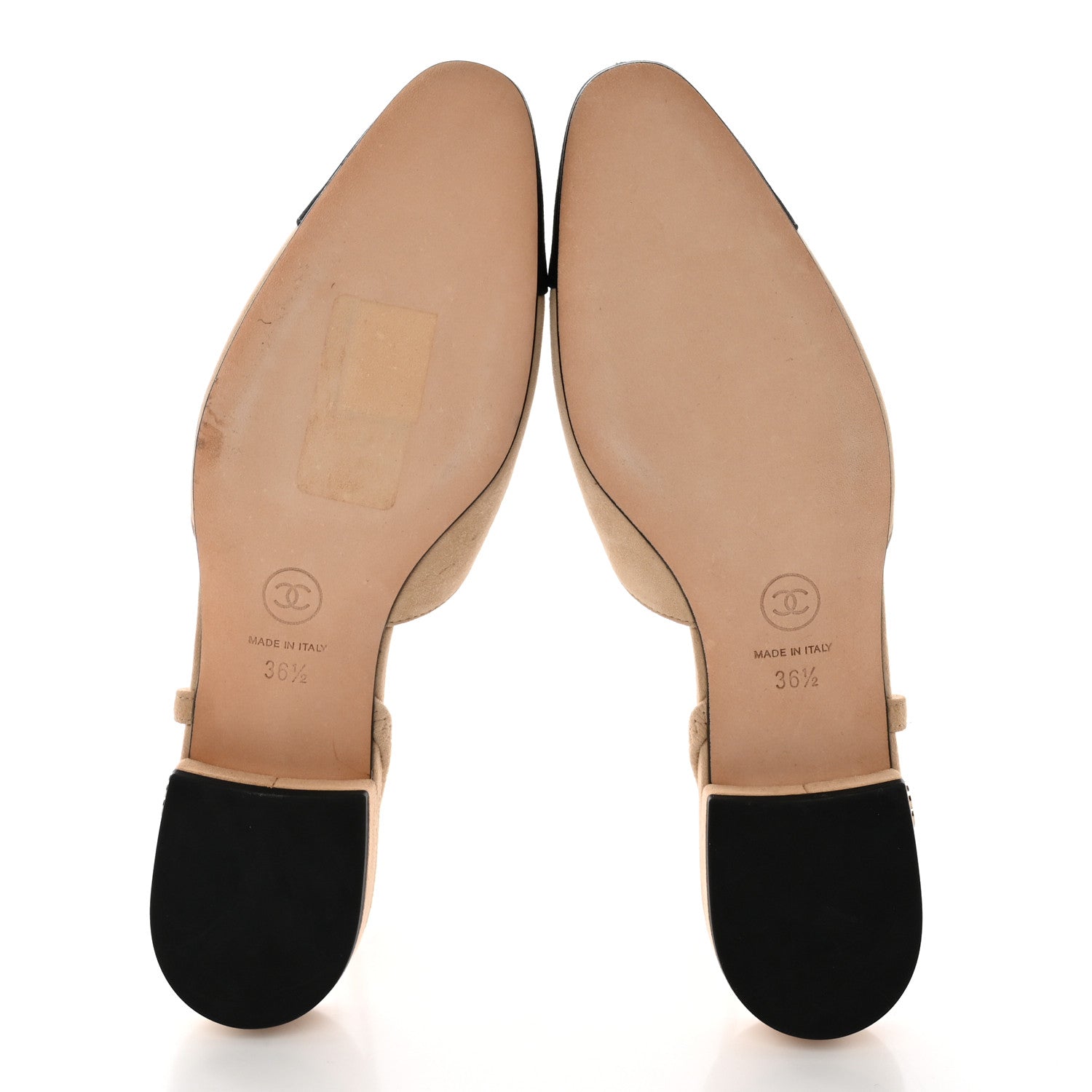 Chanel Suede Cap Toe CC Slingback Pumps 36.5 Beige Black 5 of 10