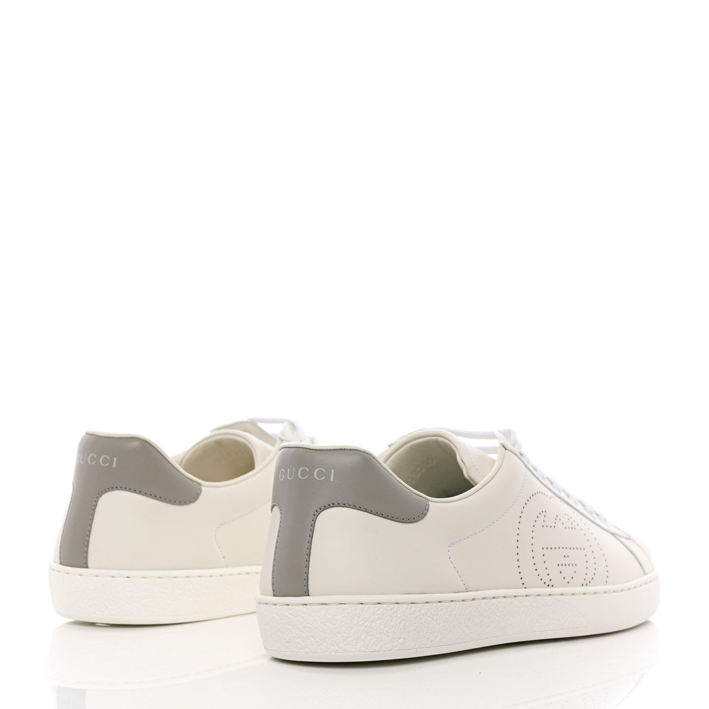 Calfskin Interlocking G Perforated Mens Ace Sneakers 9 White Grey Sky