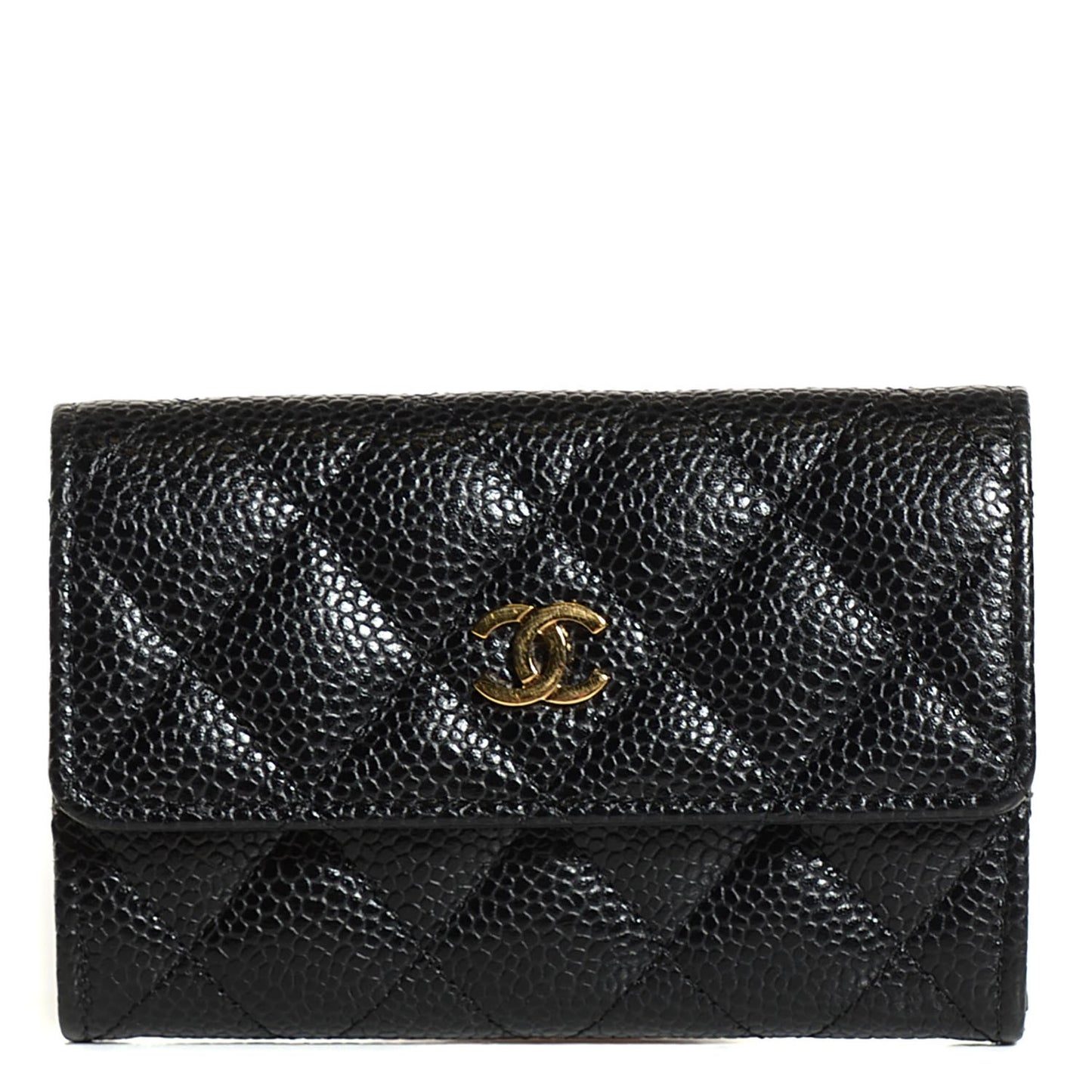 Caviar Quilted Flap Card Holder Black
