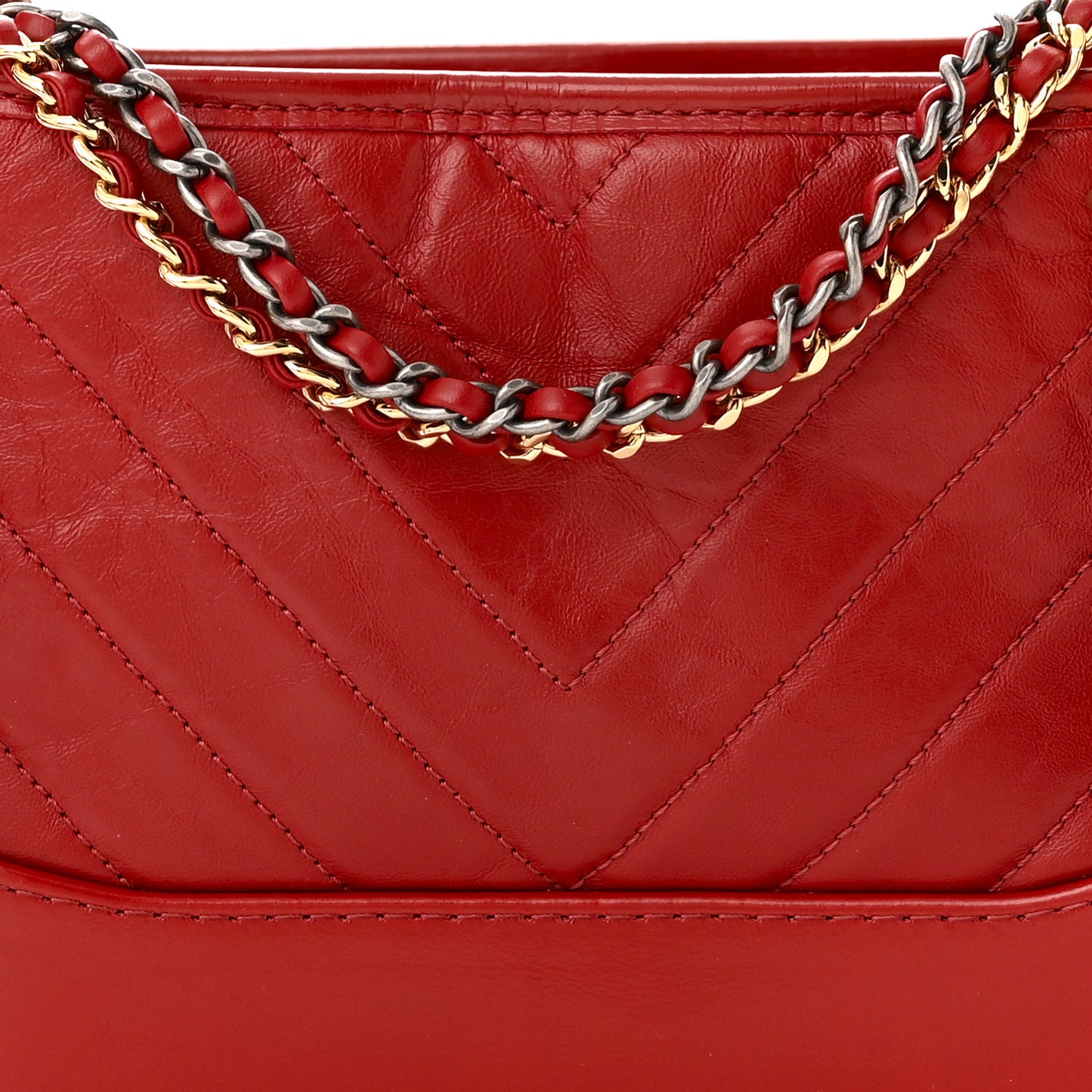 Aged Calfskin Chevron Quilted Small Gabrielle Hobo Red