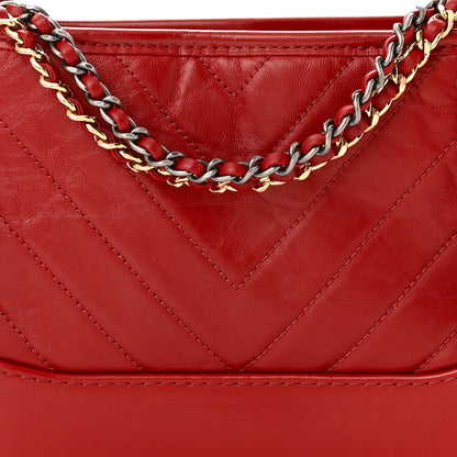 Chanel Aged Calfskin Chevron Quilted Small Gabrielle Hobo Red 8 of 10