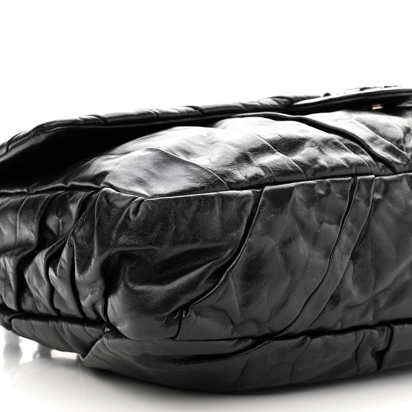 Glazed Calfskin Twisted Maxi Flap Black