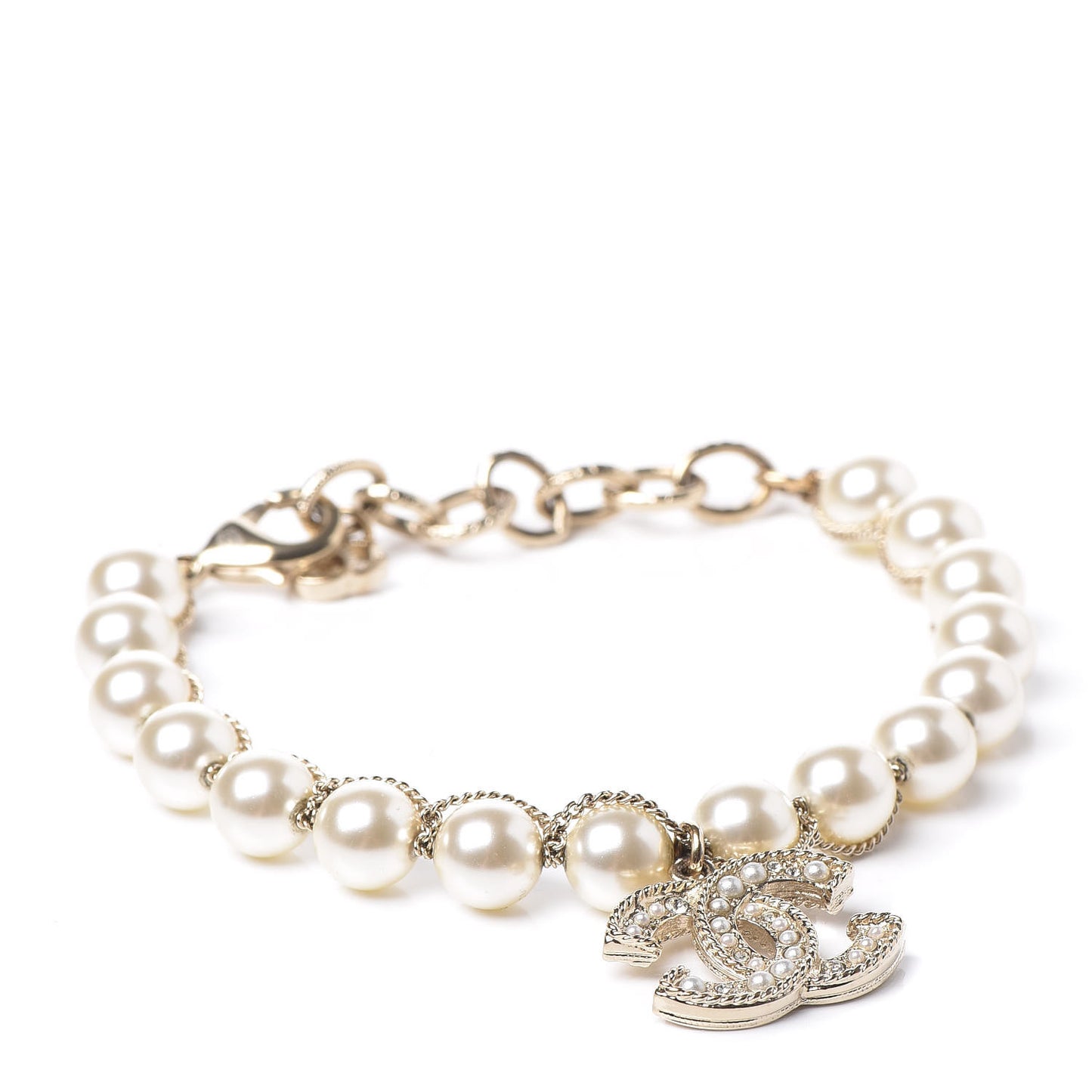 Pearl Crystal CC Bracelet Gold