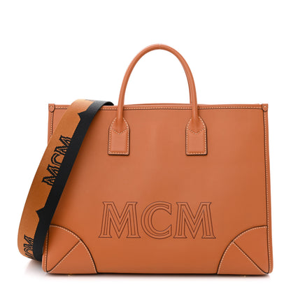 MCM Calfskin Logo Large Tote Cognac 1 of 10