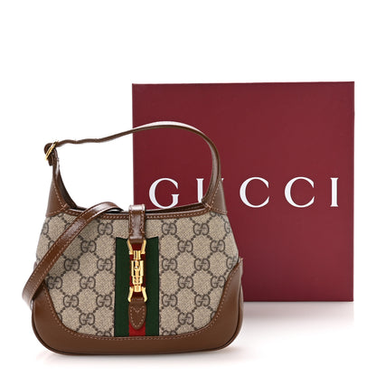 Gucci GG Supreme Monogram Azalea Calfskin Web Mini Jackie 1961 Hobo Beige Ebony Brown Sugar 11 of 11