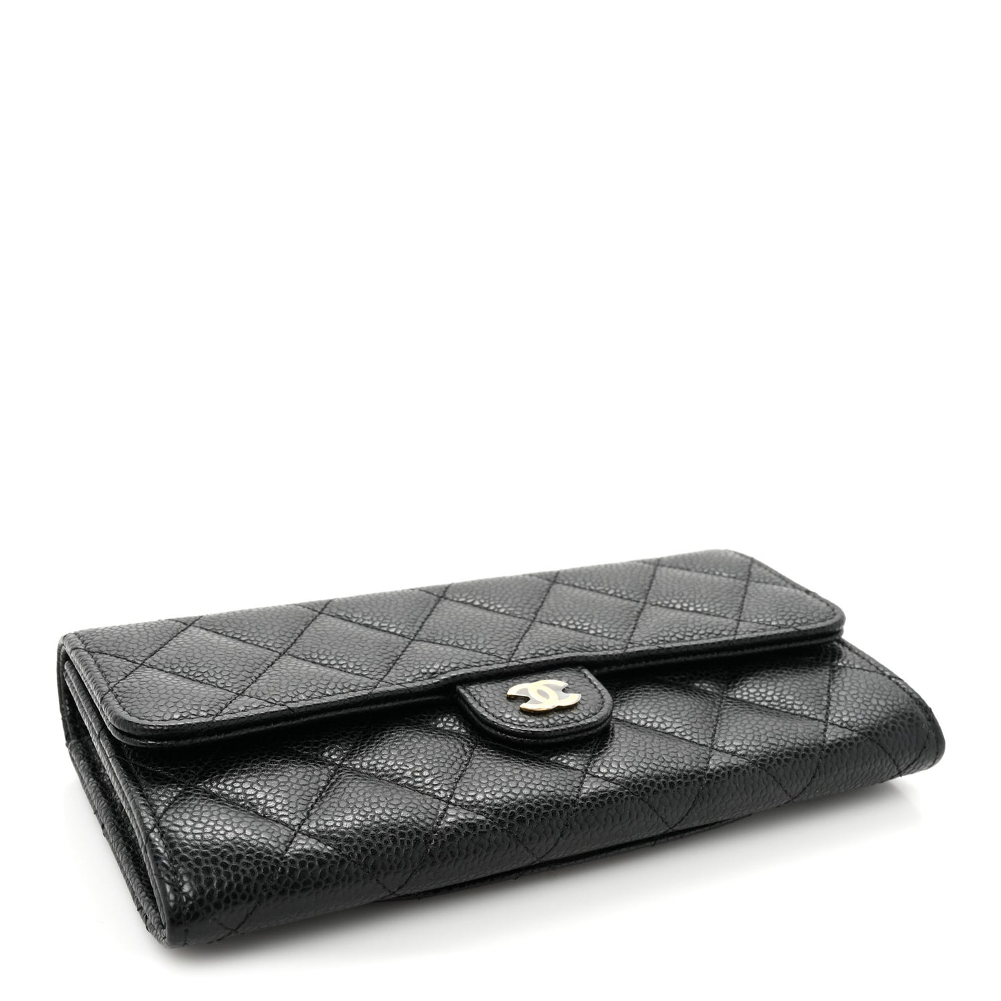 Caviar Quilted Large Flap Wallet Black