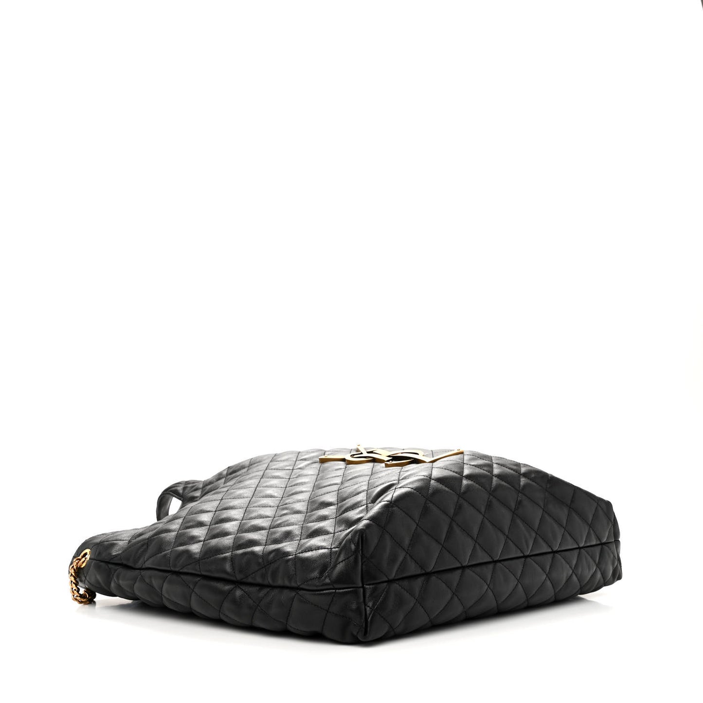 Lambskin Quilted Maxi Icare Shopping Tote Black