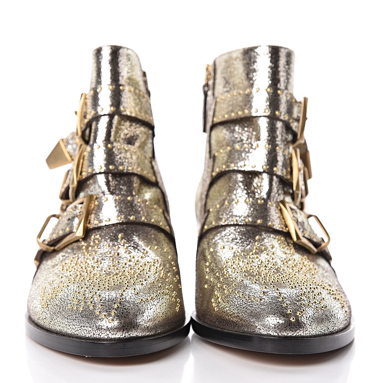 Chloe Metallic Nappa Sheepskin Studded Susanna Ankle Boots 38 Gold 2 of 8