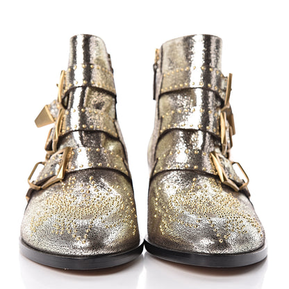 Chloe Metallic Nappa Sheepskin Studded Susanna Ankle Boots 38 Gold 2 of 8