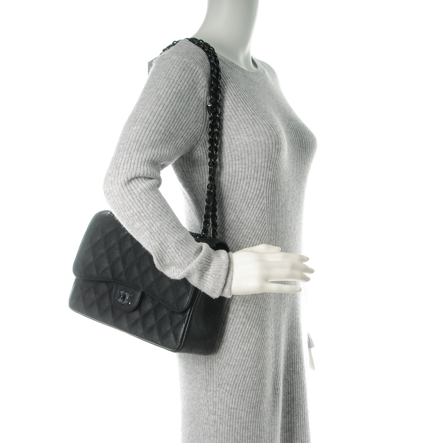 Chanel Crumpled Calfskin Quilted Jumbo Double Flap So Black 2 of 6