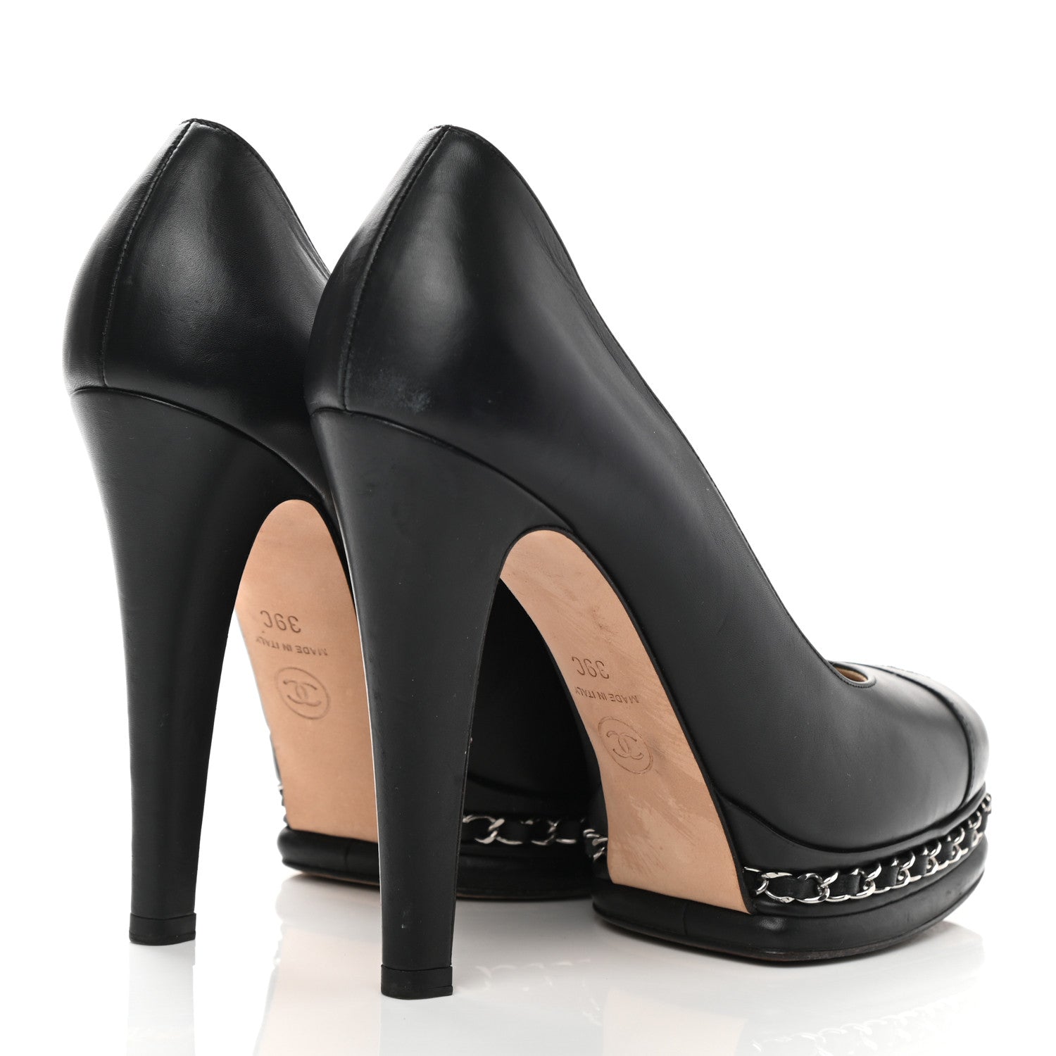 Chanel Calfskin CC Cap Toe Platform Chain Pumps 39 Black 4 of 9