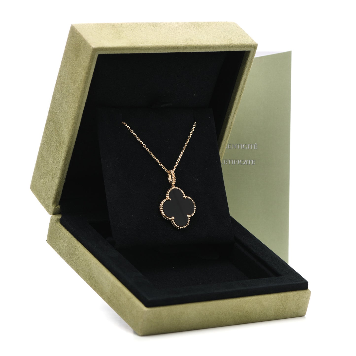 18K Yellow Gold Black Onyx Magic Alhambra Pendant Necklace